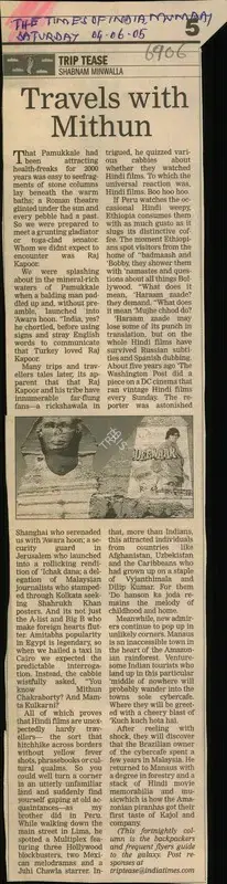 Shabnam Minwalla (Reporter), Travels with Mithun, 2005, Newspaper Clipping
