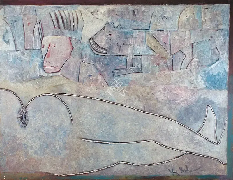 K.S. Kulkarni (Artist), Figure in Landscape, 1984, Painting