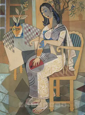 Jyoti Bhatt (Artist), Woman, 1954, Painting