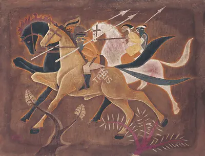 Shanti Dave (Artist), Warriors, 1952, Painting