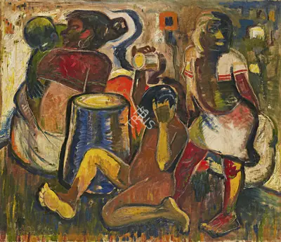 M.F.&nbsp;Husain (Artist), Morning Bath (Snaan), 1945, Painting