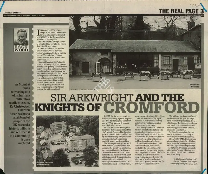 Christopher Charlton (Writer), Sir Arkwright and the Knights of Cromford, 2006, Newspaper Clipping