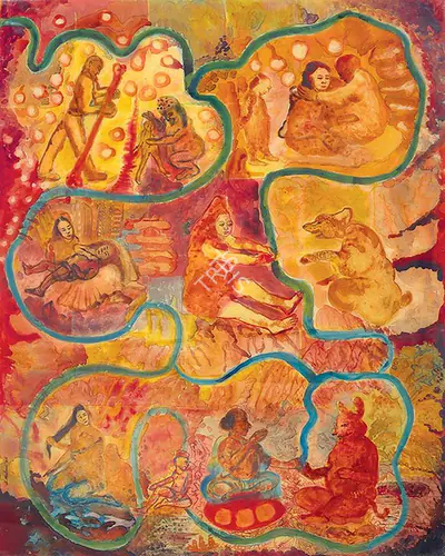 Nalini Malani (Artist), And Quietly Flows The River - Living In Alicetime, 2005, Painting