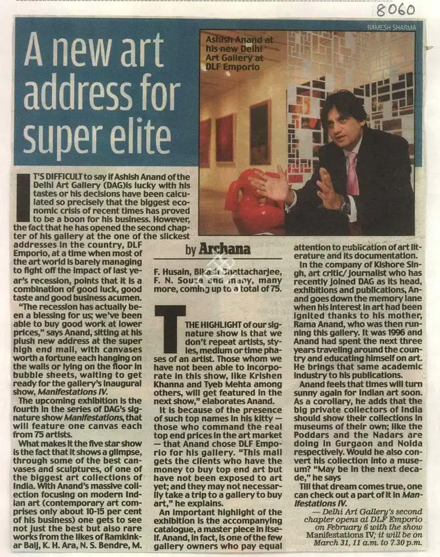Archana Khare (Reporter), A New Art Address for Super Elite, 2010, Newspaper Clipping