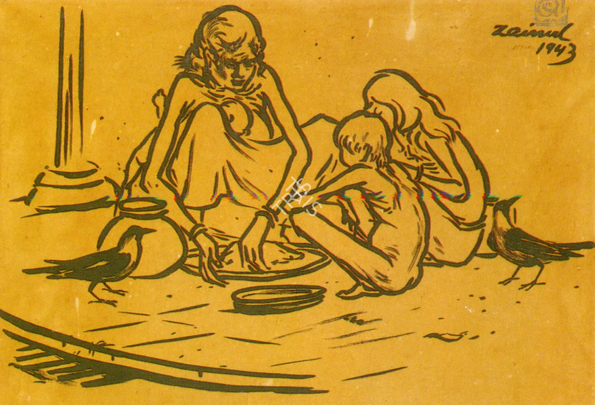 Zainul Abedin (Artist), Sketch From The Famine Series, 1943, Drawing
