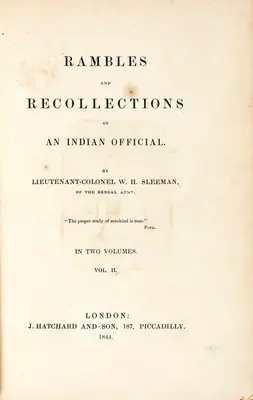 William Henry Sleeman (Author), Rambles and Recollections of an Indian Official, 1844, Authored Antiquarian Book