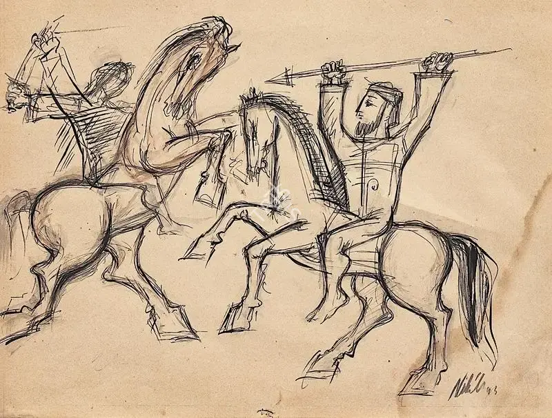 Nikhil Biswas (Artist), Combat, 1965, Painting