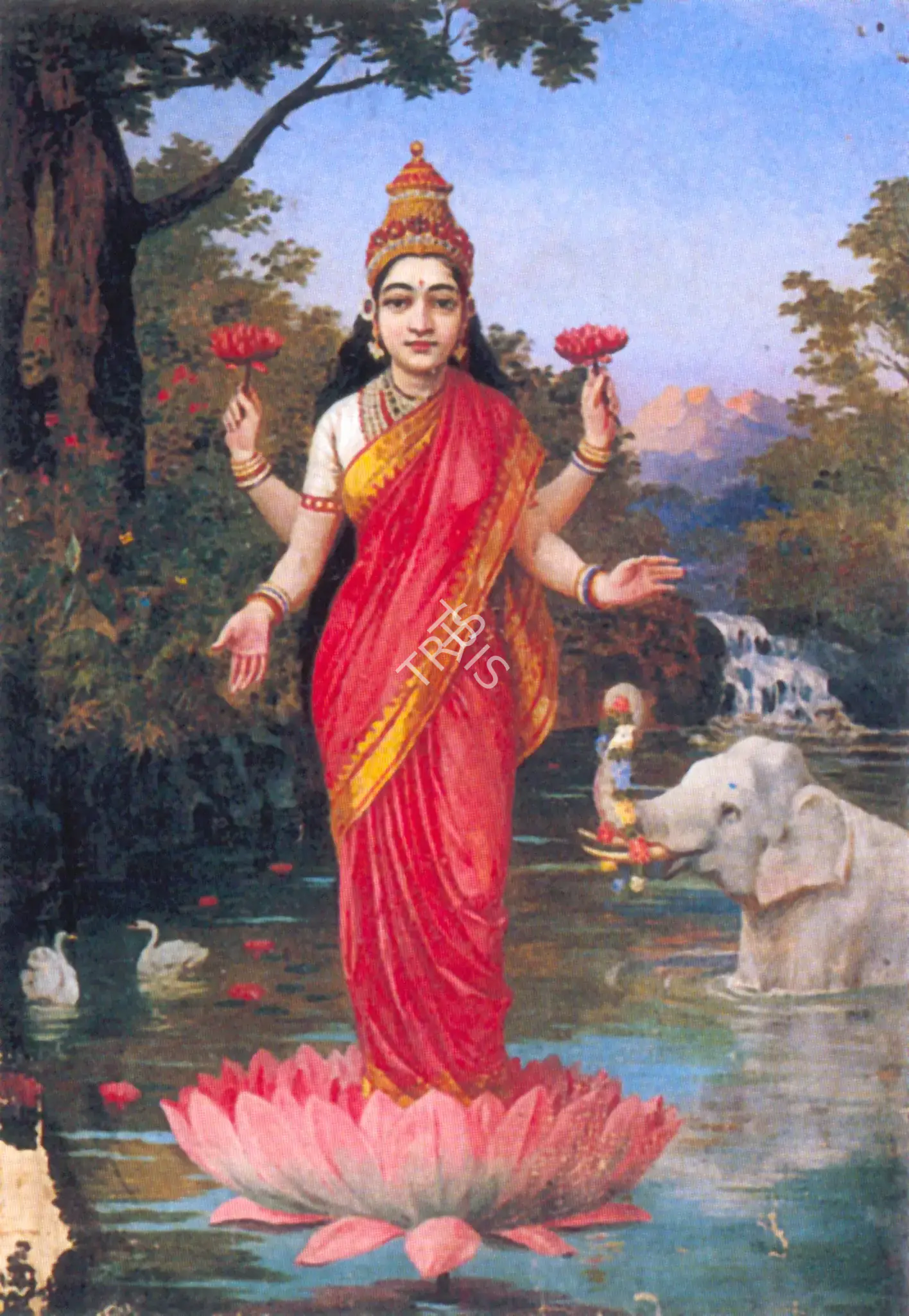 Raja Ravi Varma (Artist), Lakshmi on a Lotus, Painting