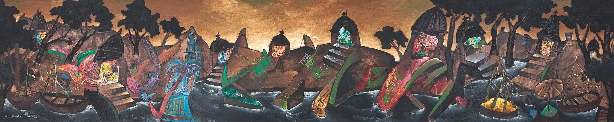 Manu Parekh (Artist), Banaras at Dawn, 2005, Painting