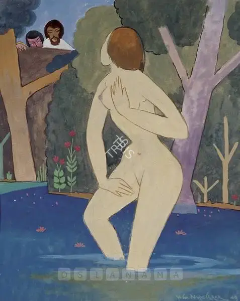 Vishwanath Nageshkar (Artist), Bathing Beauty, 1949, Painting