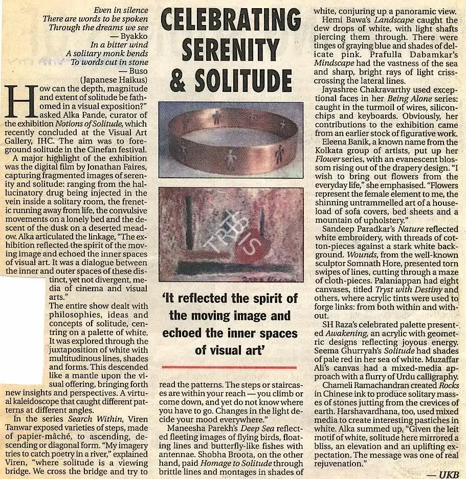 Utpal K. Banerjee (Writer), Celebrating Serenity & Solitude, 2003, Newspaper Clipping