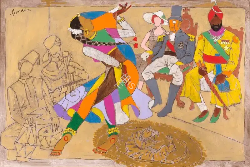 M.F. Husain (Artist), Kathak Dance Performance at the Maharaja Darbar, 1989, Painting
