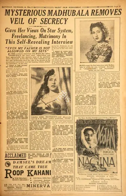 Mysterious Madhubala Removes Veil of Serecy, 1950, Film Review