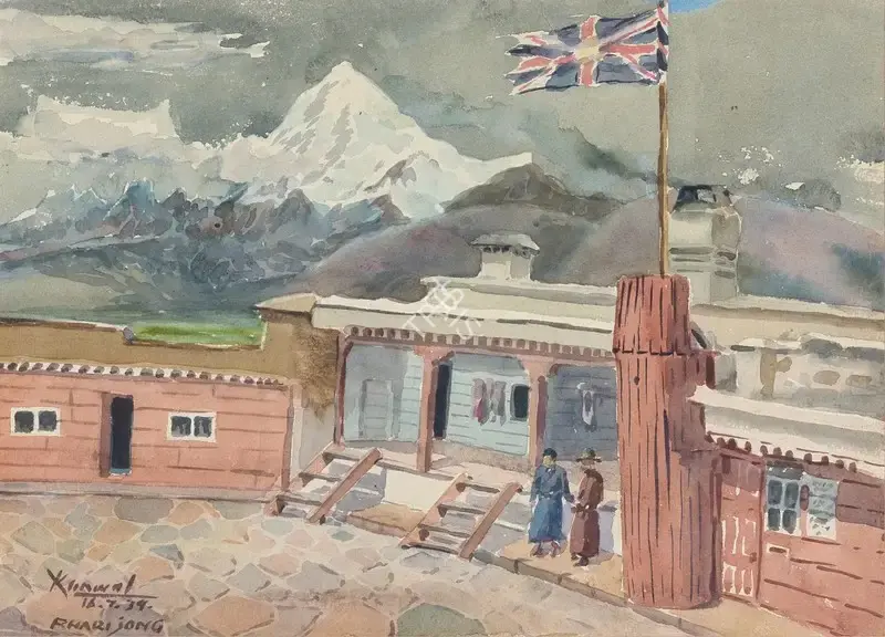 Kanwal Krishna (Artist), The British residence bungalow, Pagri (Phari), Tibet, 1939, Painting
