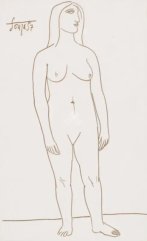 F.N. Souza (Artist), Untitled (Standing Nude), 1957, Drawing