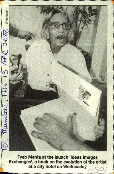Uma Kadam (Writer), Tyeb Mehta at the Launch, 2006, Newspaper clipping