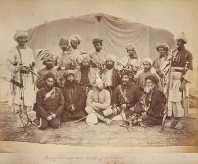 John Burke (Photographer), Major Cavagnarie and Chief sardars, 1878, Antiquarian Photograph