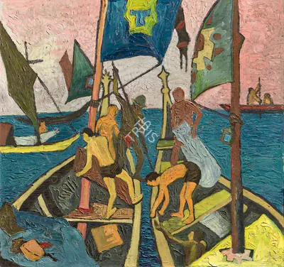 Souza, F.N. (Artist). Men in Boats, 1945 | Painting, Ch.NeY/20.03.24, 2024 · Christie's