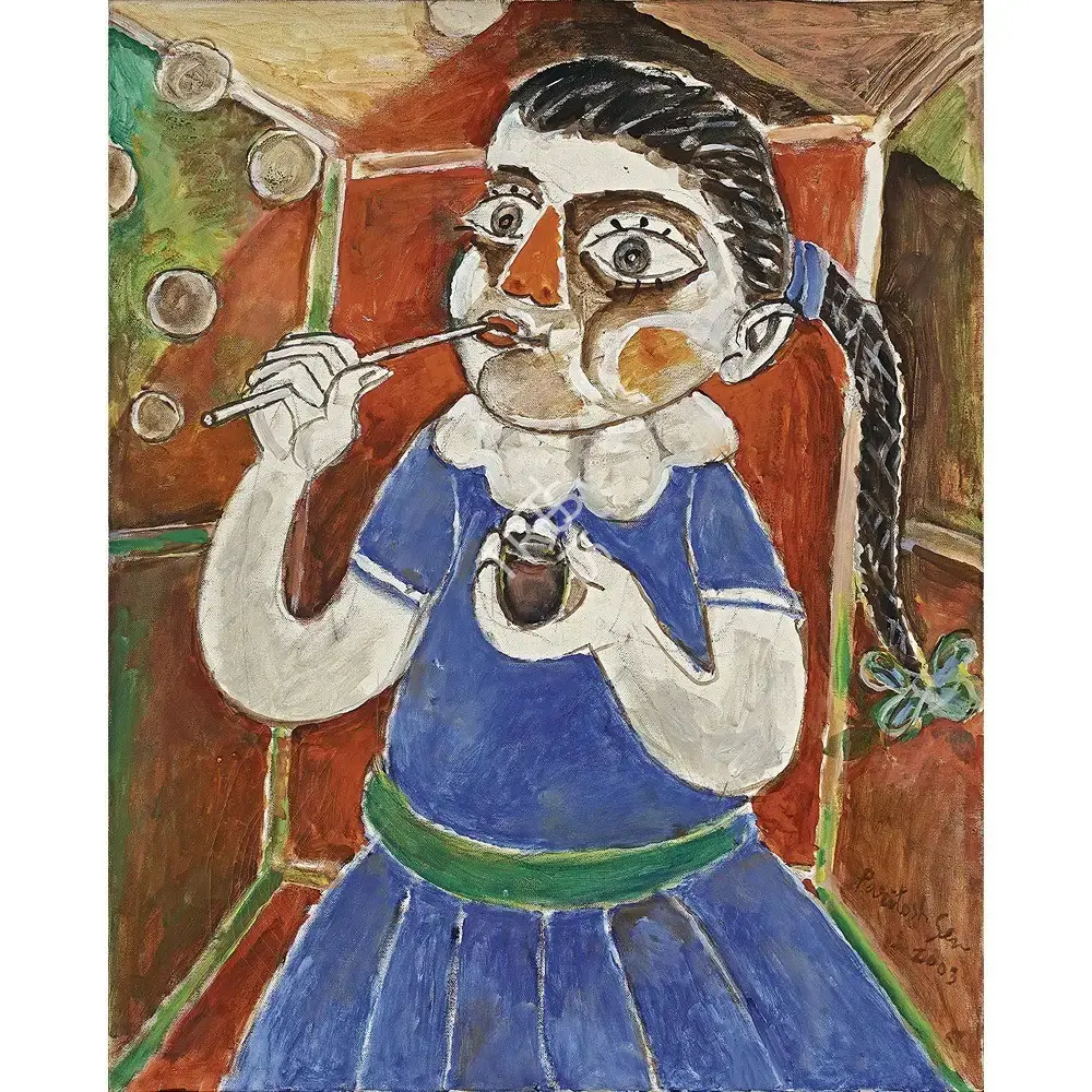 Paritosh Sen (Artist), Young Girl Making Soap Bubbles, 2003, Painting