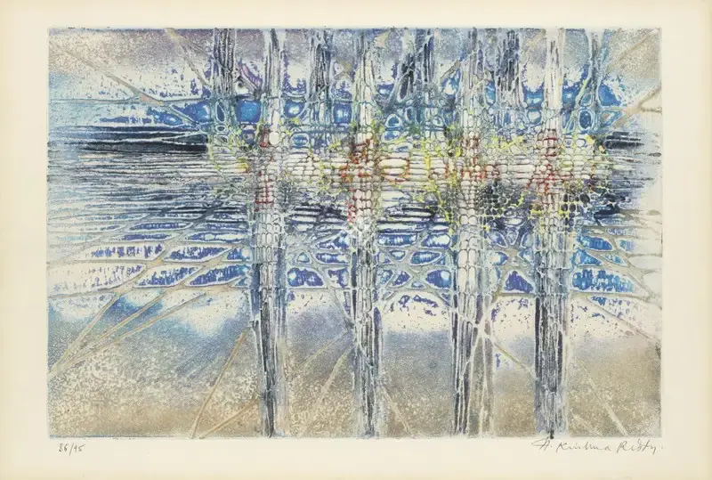 Krishna Reddy (Artist), Untitled (Radiating Flowers), Graphic Art