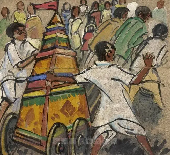 Sailoz Mookherjea (Artist), Rath Yatra, 1951, Painting
