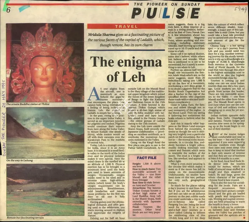 Mridula Sharma (Reporter), The Enigma of Leh, 1995, Newspaper Clipping