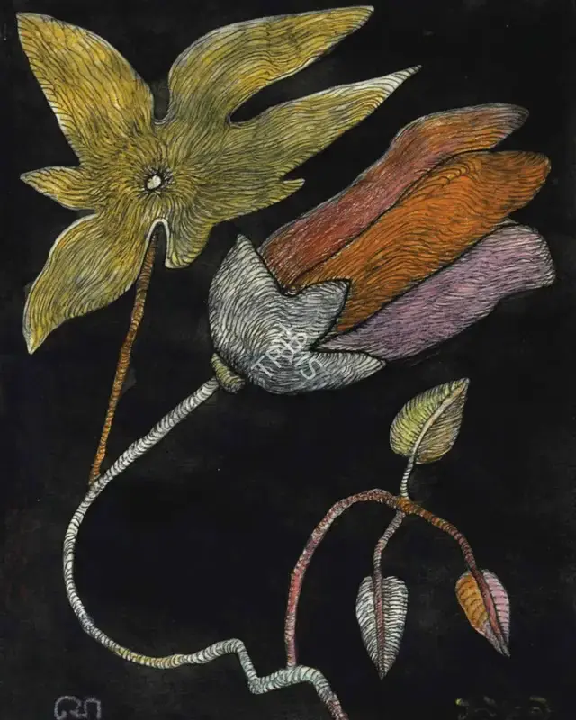 Jogen Chowdhury (Artist), Untitled (Flowers), 1989, Drawing