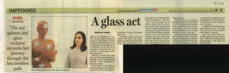 Rajkumari Tankha (Reporter), A Glass Act, 2009, Newspaper Clipping