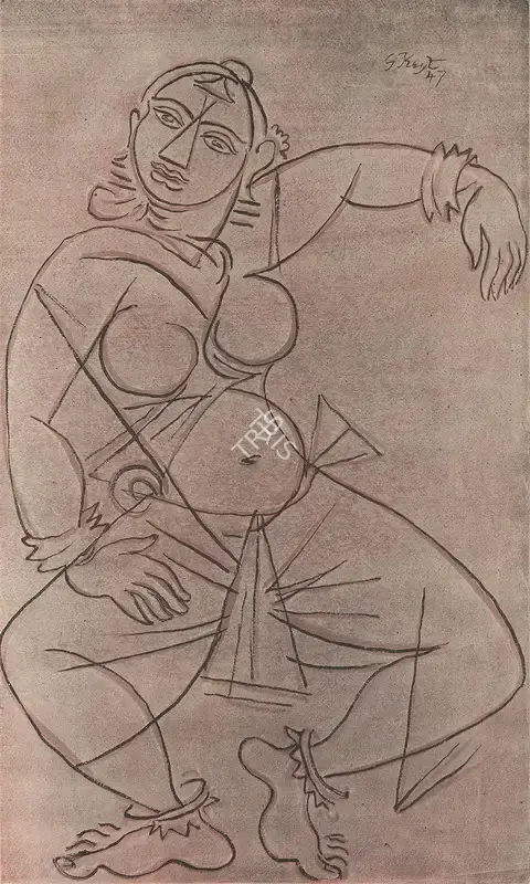 George Keyt (Artist), Bharata Natya Sastra, 1947, Drawing