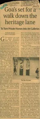 Prakash Kamat (Reporter), Goa's set for a walk Down the Heritage lane, 2003, Newspaper Clipping