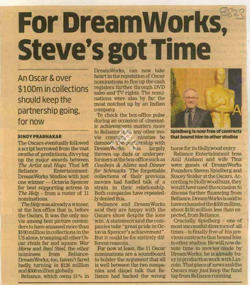 Sinoy Prabhakar (Reporter), For Dream Works, Steve's got Time, 2012, Newspaper Clipping