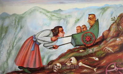 Gopikrishna (Artist), Man Ascending The Mount Of Pain - Series: Tradition Of Death, 2007, Painting