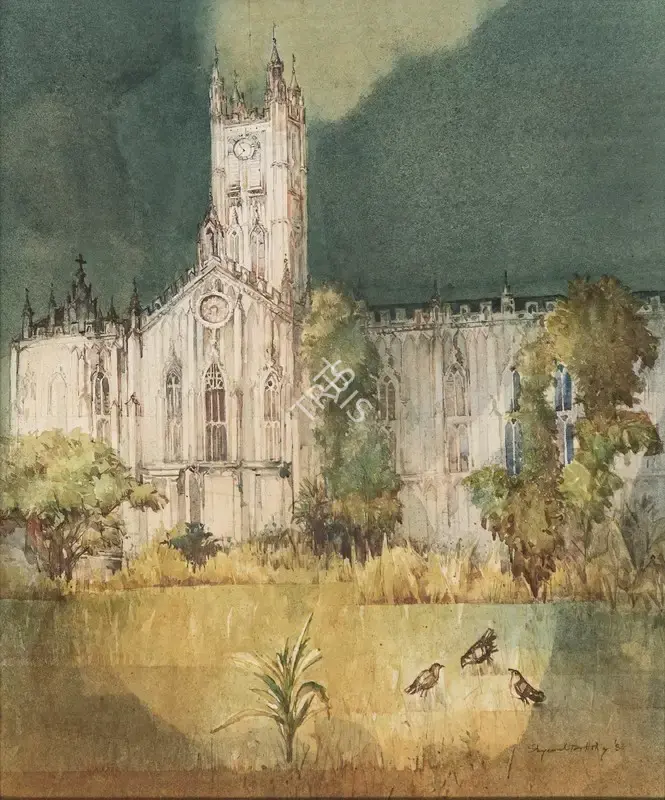 Ray, Shyamal Dutta (Artist). Cathedral, 1983 | Painting, De.Onl/05.07.25, 2025 · deRivaz & Ives