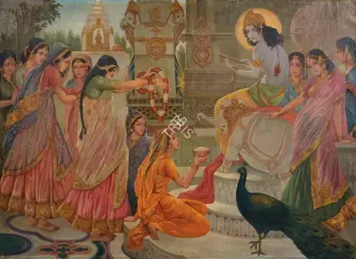 Ustad Allah Bukhsh (Artist), Gopi'S Dakshana To Krishna, 1932, Painting
