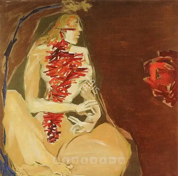 Das, Jatin (Artist). Seated Woman In Red - Charge, 1982 | Painting, 2002 · Bowrings