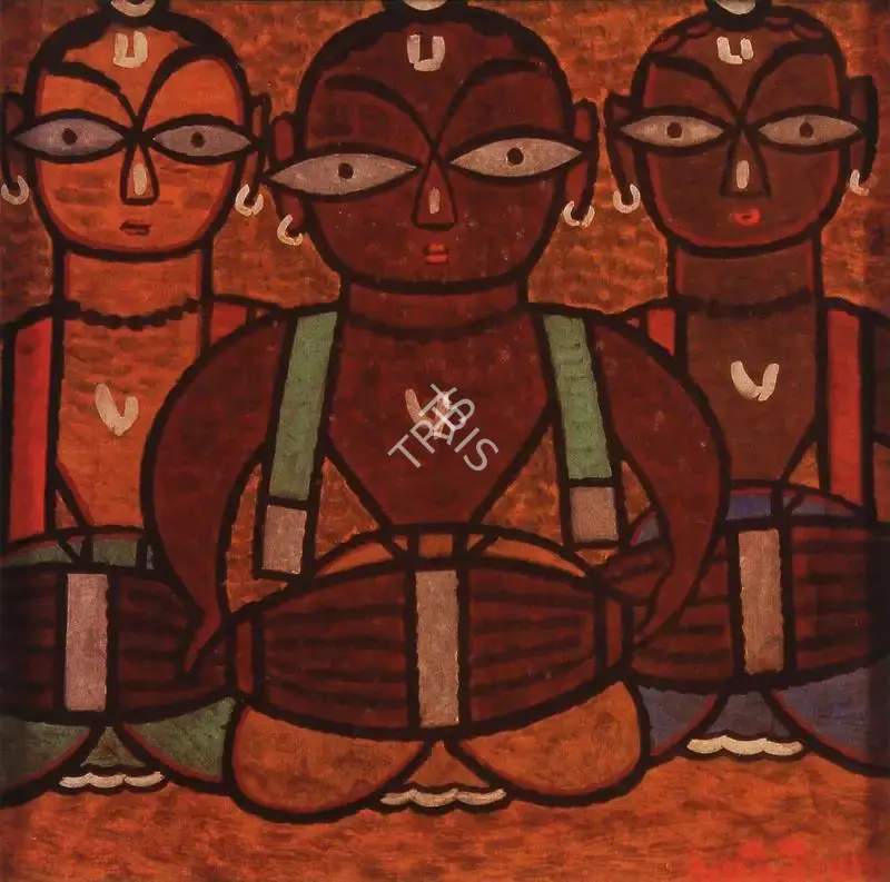 Jamini Roy (Artist), Dhol Players, 1945, Painting