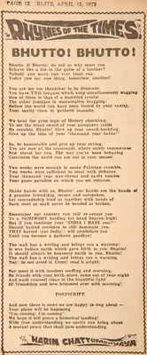 Harindranath Chattopadhyay (Poet), Bhutto Bhutto, 1972, Poem