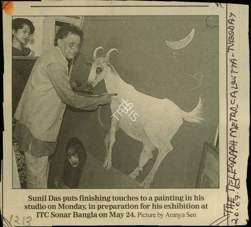 Aranya Sen (Photographer), Sunil Das Puts Finishing Touches to a Painting in His Studio on Monday, in Preparation for His Exhibition at ITC Sonar Bangla on May 24, 2003, Newspaper Clipping