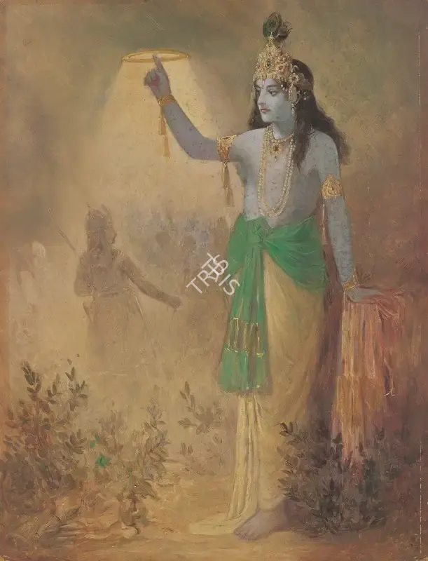 Ustad Allah Bukhsh (Artist), Krishna & the Sudarshan Chakra, 1924, Painting