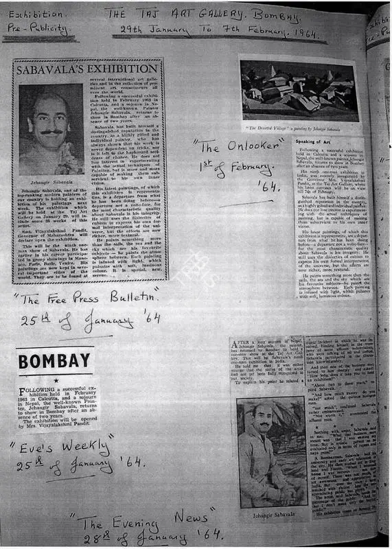 Sabavala's exhibition, 1964, Newspaper Clipping