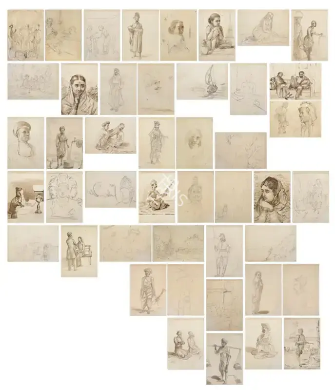 Raja Ravi Varma (Artist), A Set of 45 Sketches on 36 Sheets, Drawing