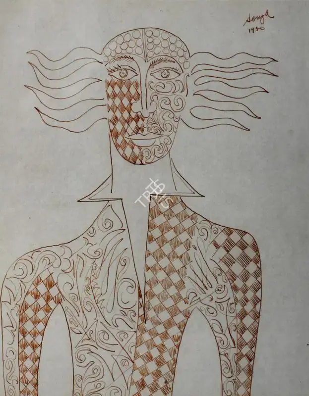 F.N. Souza (Artist), Harlequin, 1950, Drawing