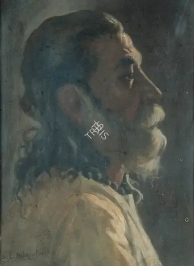 S.L. Haldankar (Artist), Portrait of an Old Man, 1953, Painting