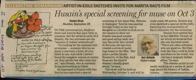 Riddhi Shah (Reporter), Husain's Special Screening For Muse On Oct 3, 2008, Newspaper Clipping