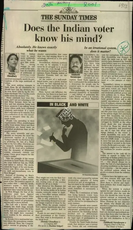 Does the Indian voter know his Mind, 2001, Newspaper Clipping