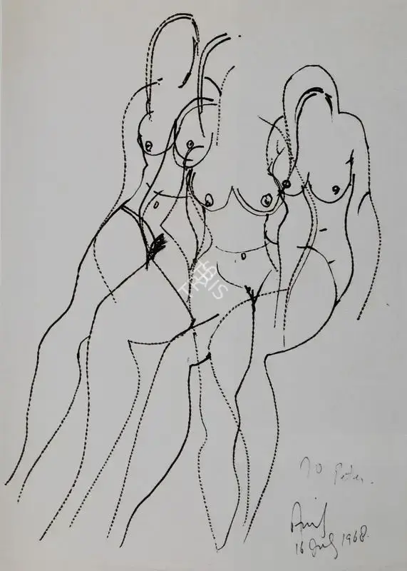 Avinash Chandra (Artist), Three Female Figures, 1968, Drawing