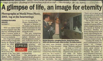 A Glimpse of Life, An Image For Eternity, 2003, Newspaper Clipping