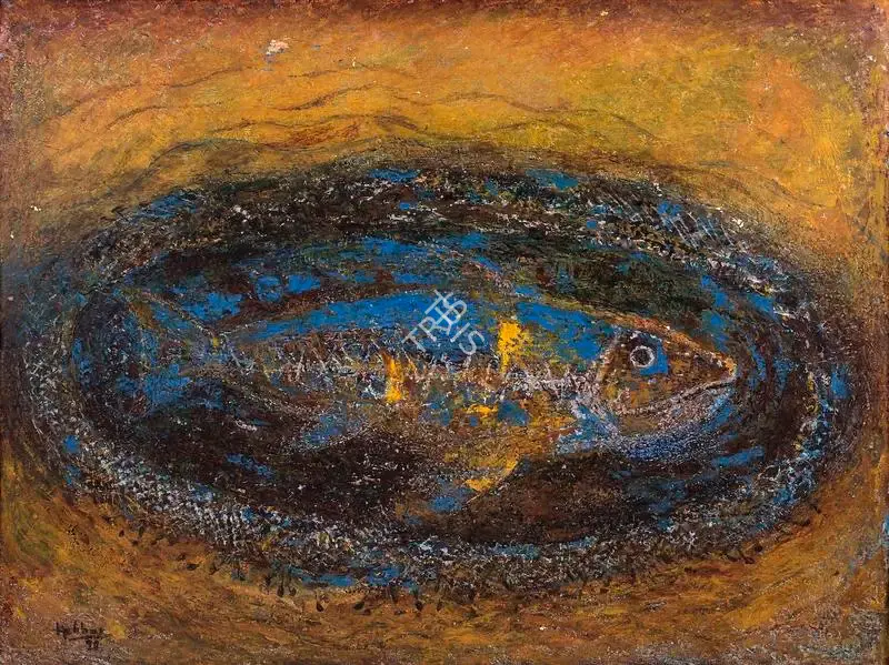 K.K. Hebbar (Artist), Untitled (Fish), 1990, Painting