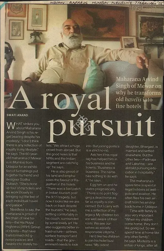 Swati Anand (Reporter), A Royal Pursuit, 2005, Newspaper Clipping
