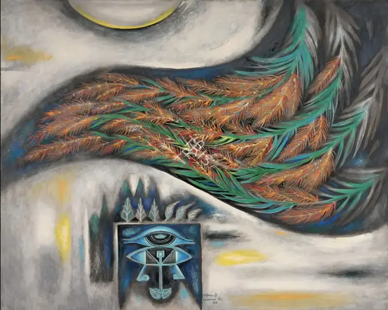 Laxman Pai (Artist), Faces & Flowers NO. 8, 1989, Painting